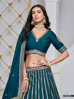 Thumbnail for Anaita Teal Embroidered Art Silk Designer Lehenga With Blouse - Distacart