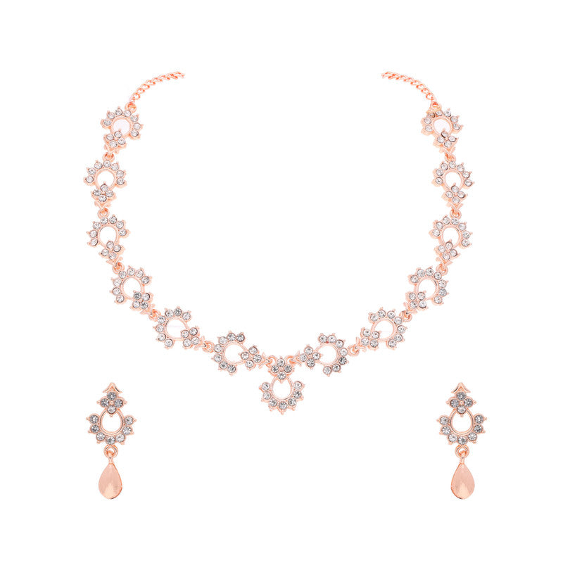 Tehzeeb Creations Gold-Polished White Diamond Necklace With Earrings - Distacart