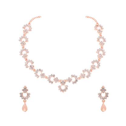 Tehzeeb Creations Gold-Polished White Diamond Necklace With Earrings - Distacart