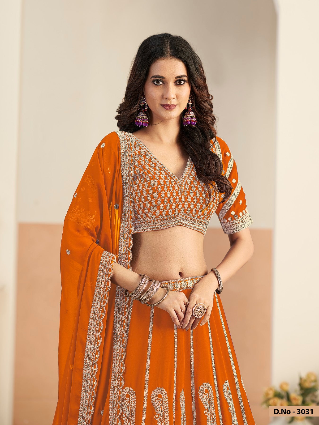 Anaita Orange Faux Georgette Lehenga Choli With Sequence Work - Distacart
