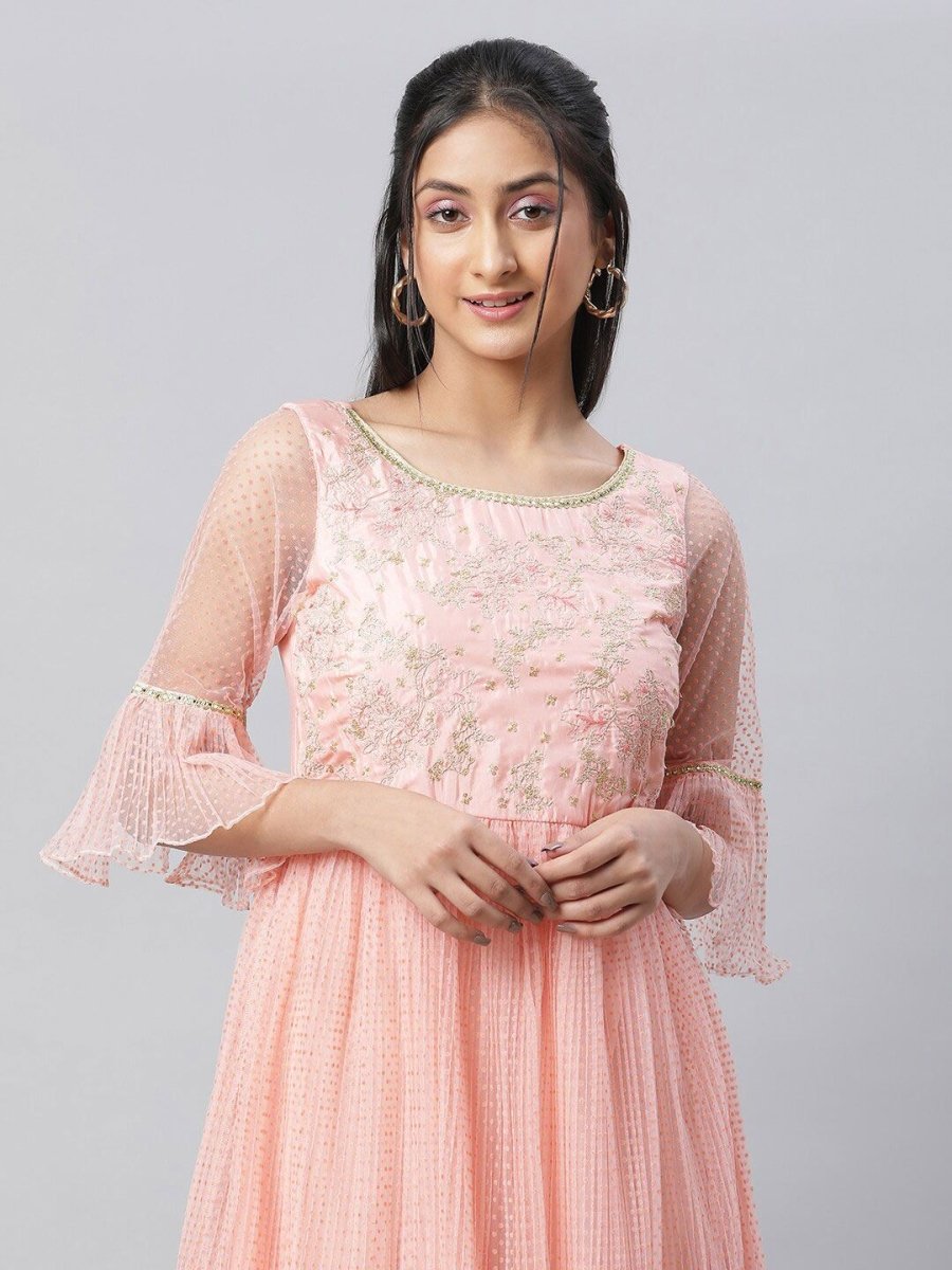 AURELIA Embroidered Bell Sleeve Smocked Maxi Ethnic Dress - Distacart