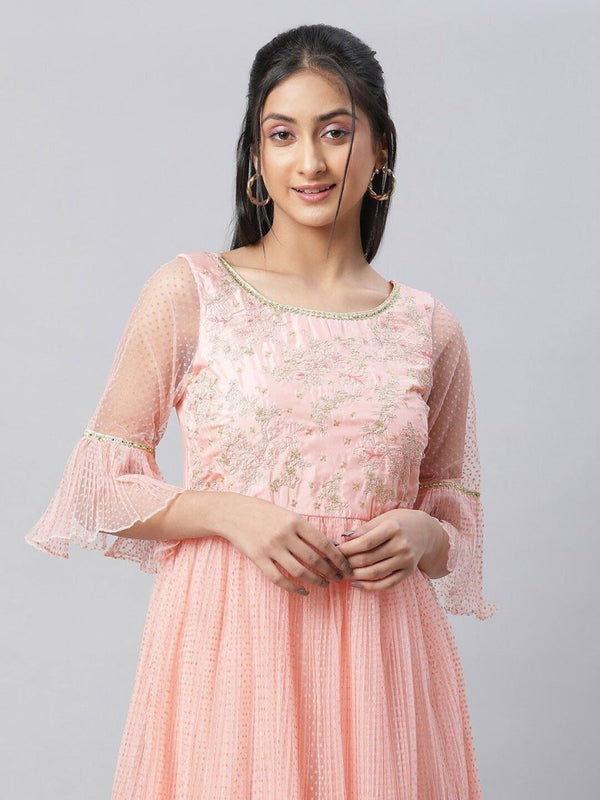 AURELIA Embroidered Bell Sleeve Smocked Maxi Ethnic Dress