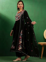 Thumbnail for Sangria V Neck Floral Embroidered A Line Kurta with Palazzos & Dupatta