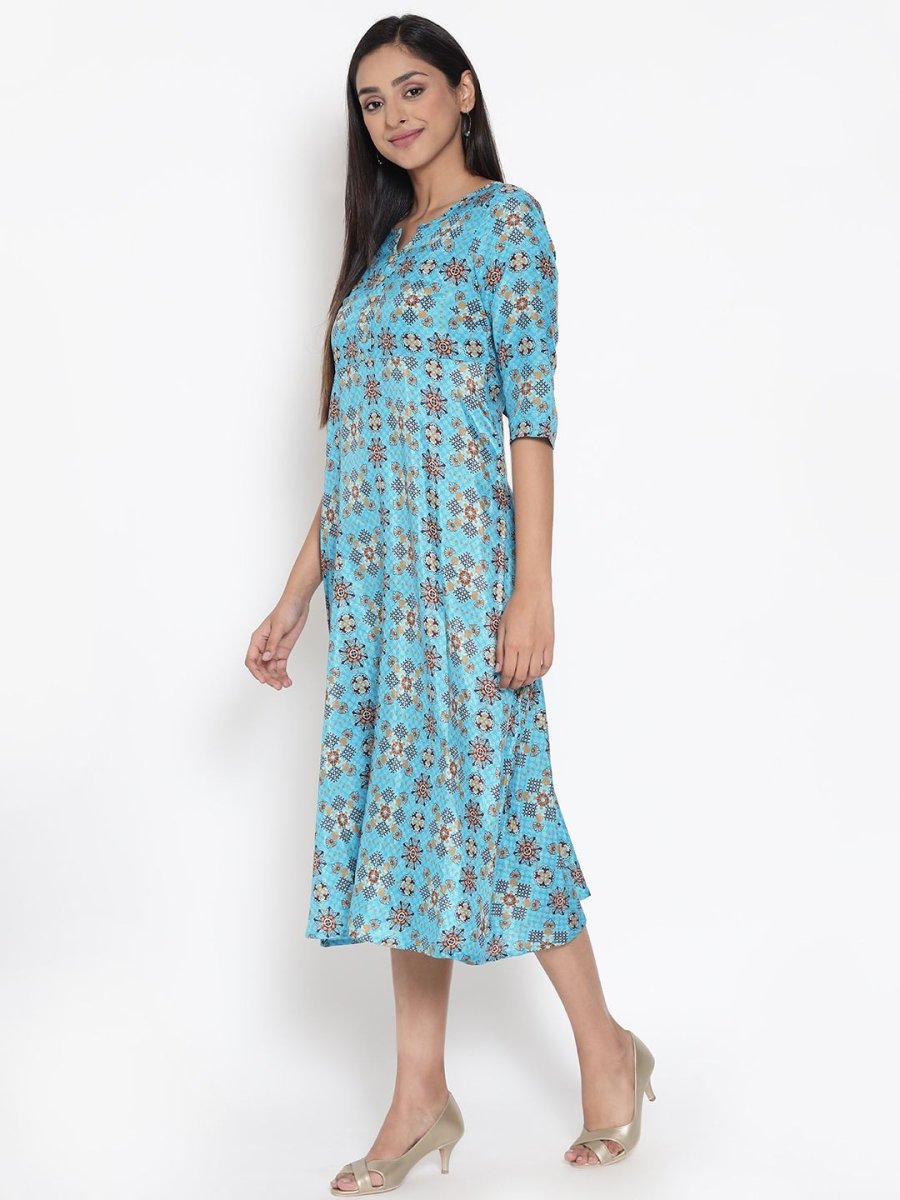 AURELIA Blue Ethnic Motifs Ethnic A-Line Midi Dress