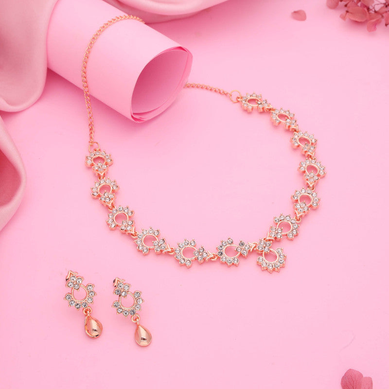 Tehzeeb Creations Gold-Polished White Diamond Necklace With Earrings - Distacart