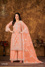 Thumbnail for Anaita Orange Embroidered Net Plazzo Suit - Distacart