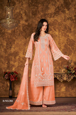 Thumbnail for Anaita Orange Embroidered Net Plazzo Suit - Distacart