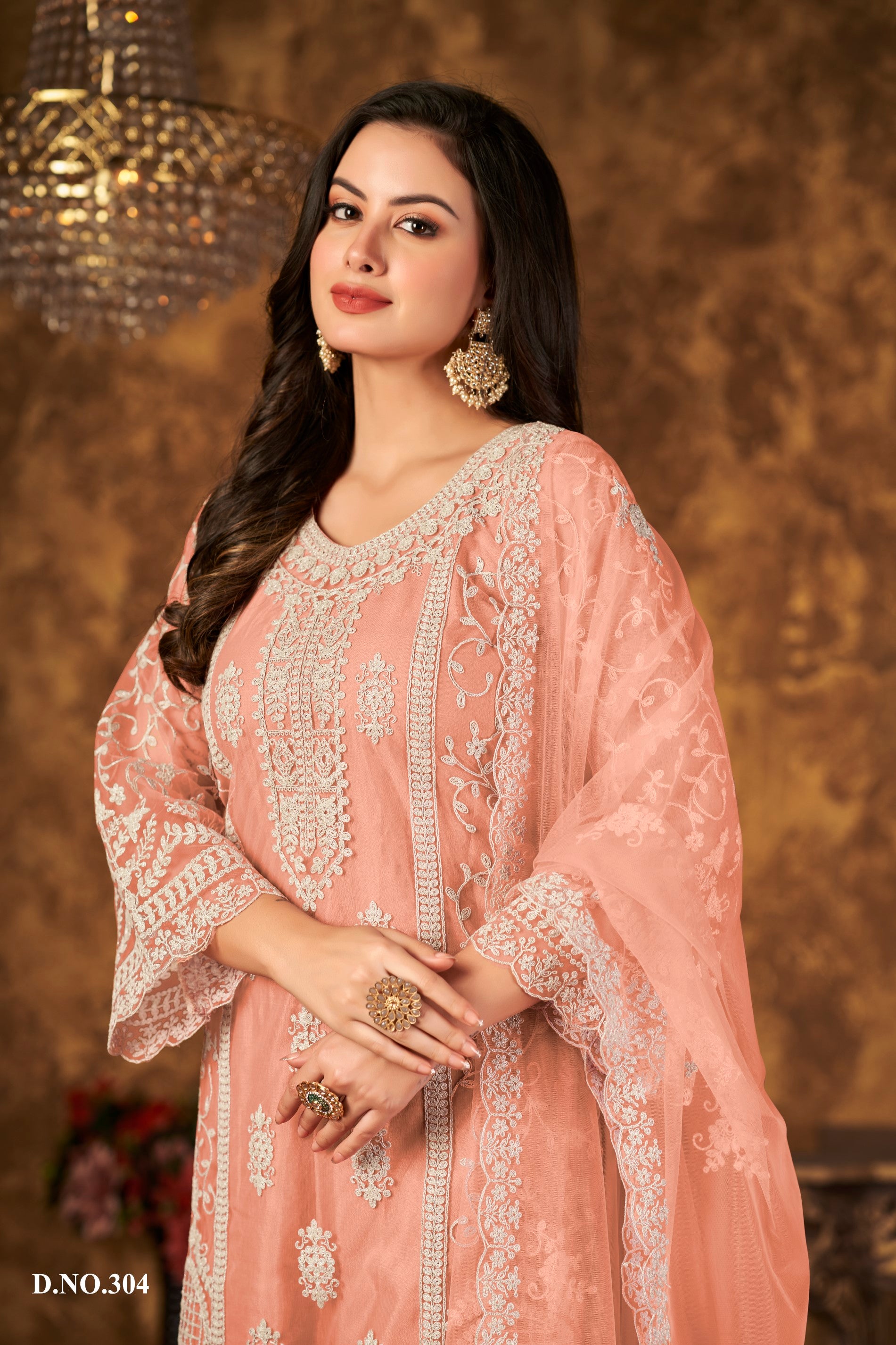Anaita Orange Embroidered Net Plazzo Suit - Distacart
