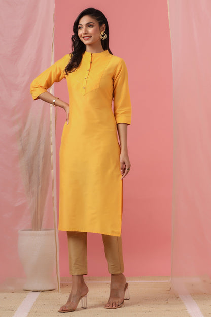 Juniper Women's Mustard Tussar Silk Solid Straight Kurta - Distacart