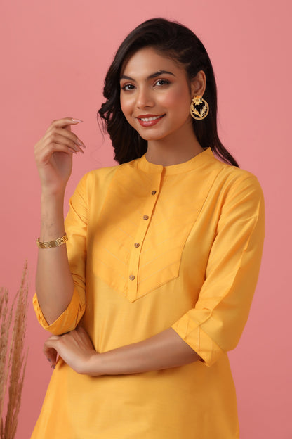 Juniper Women's Mustard Tussar Silk Solid Straight Kurta - Distacart