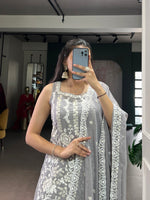 Thumbnail for Lorenvalley Fashion Star Georgette Sequins and Thread Embroidery Work Kurta Palazzo Set