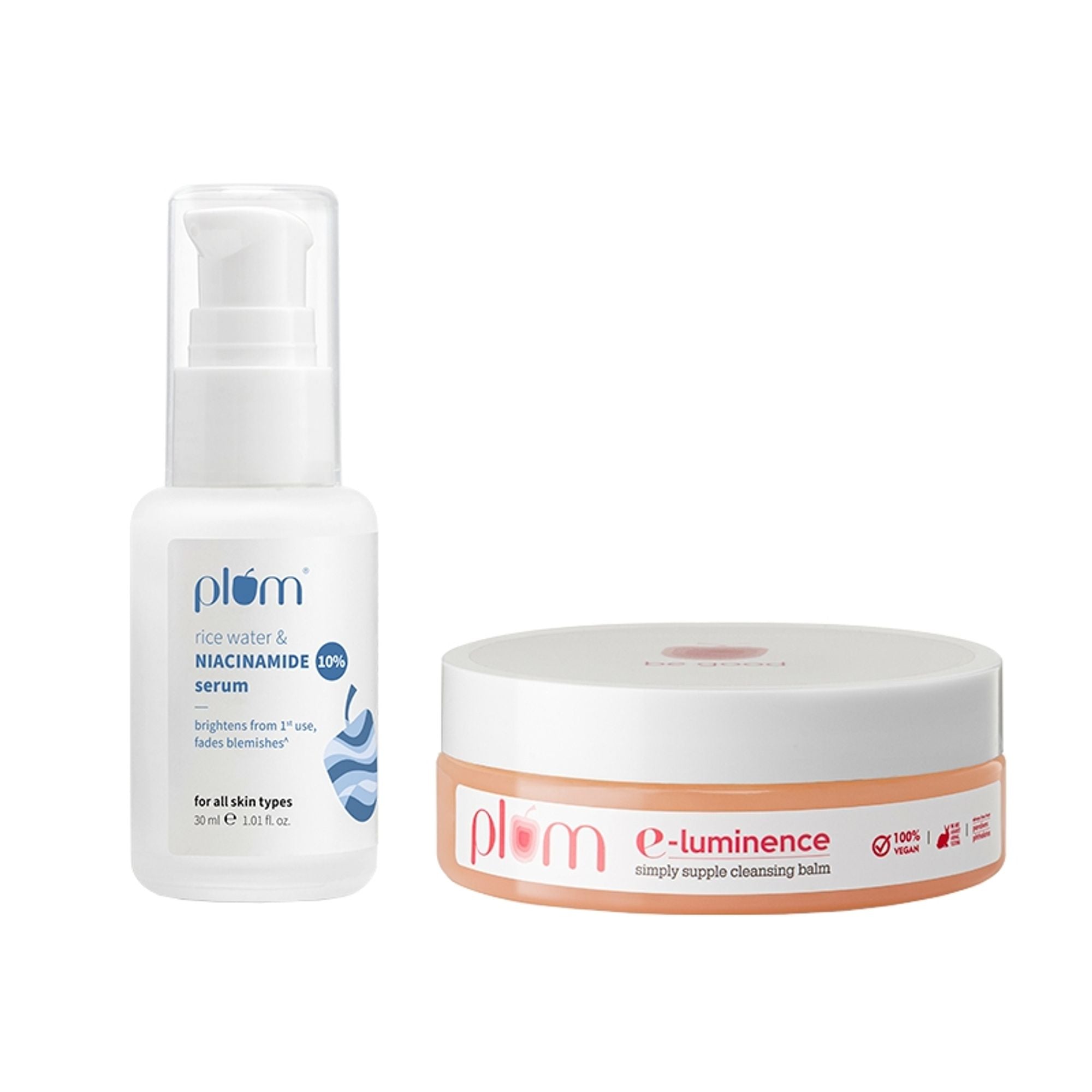 Plum E-Luminence Cleansing Balm and 10% Niacinamide Brightening Face Serum with Rice Water