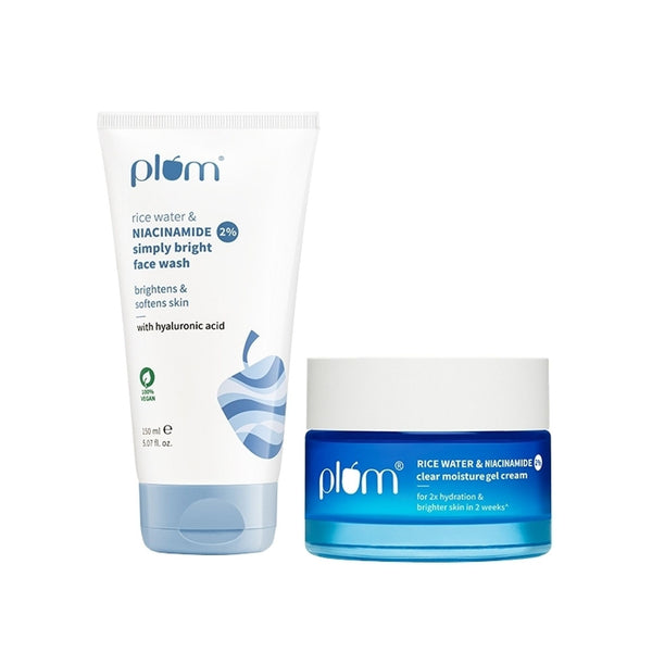 Plum 2% Niacinamide and Rice Water Face Wash and Moisturiser - Distacart