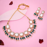Thumbnail for Tehzeeb Creations Gold-Polished Kundan Green Colour Necklace With Earrings - Distacart
