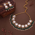 Thumbnail for Tehzeeb Creations Gold-Polished Kundan Green Colour Necklace With Earrings - Distacart