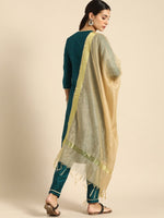 Thumbnail for All About You Women Green & Gold-Toned Embroidered Sequinned Kurta with Trousers & Dupatta - Distacart