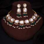 Thumbnail for Tehzeeb Creations Gold-Polished Kundan Green & Maroon Colour Necklace With Earrings - Distacart