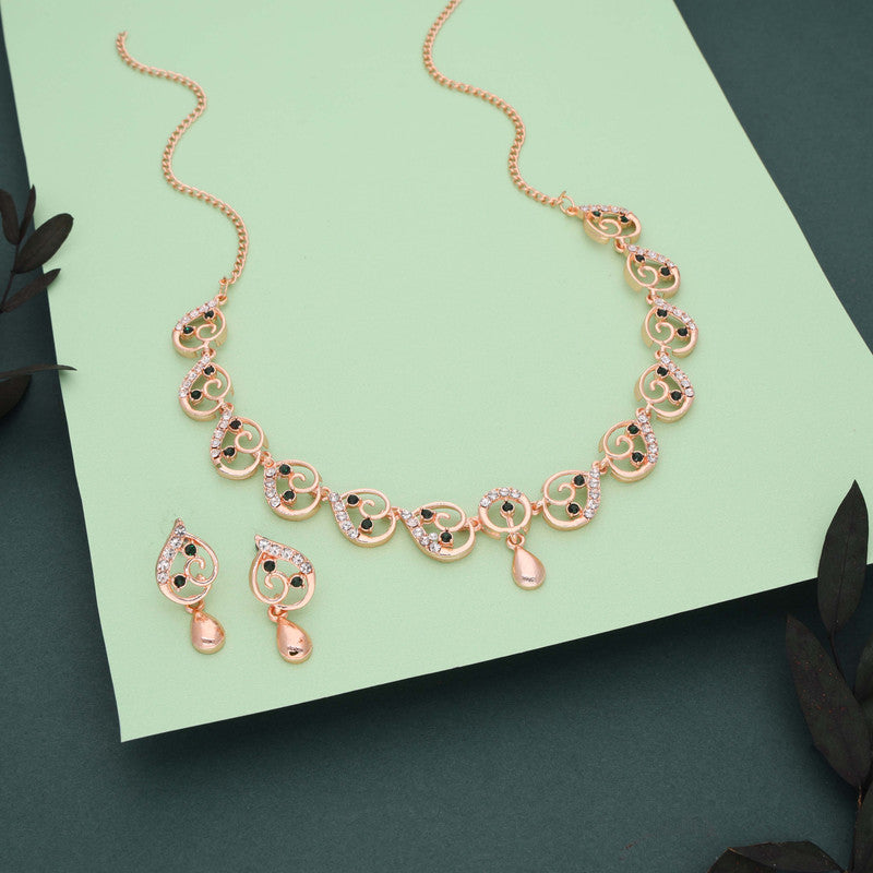 Tehzeeb Creations Brass Rose Gold-Polished Green Colour Necklace With Earrings - Distacart