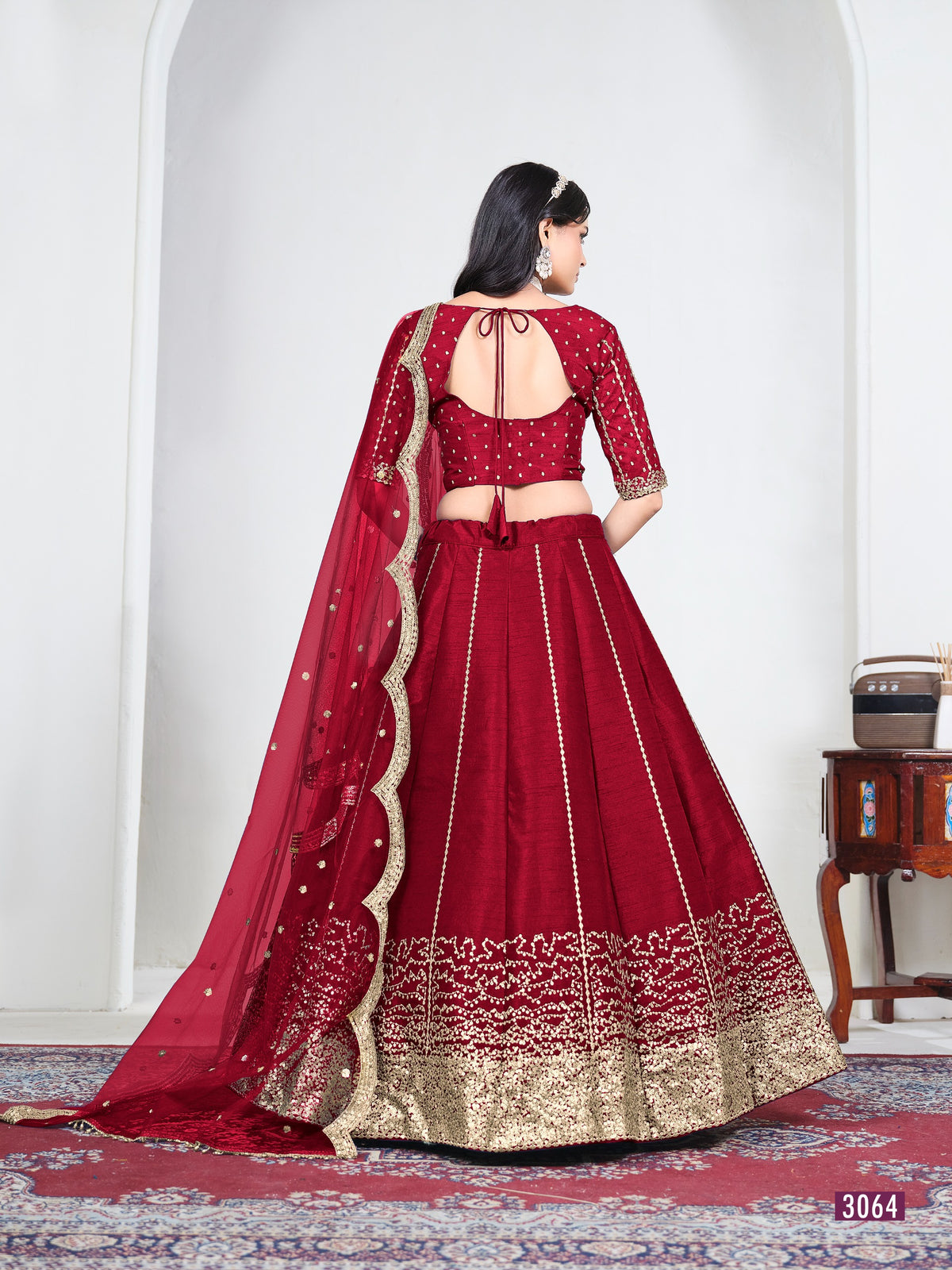 Anaita Red Art Silk Semi Stitched Semi Stitched Lehenga Choli With Embroidery Work