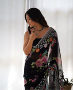 Thumbnail for Teeya Creation Black Color Georgette Embroidery Work With Digital Print Saree - Distacart