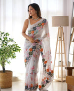 Thumbnail for Teeya Creation Black Color Georgette Embroidery Work With Digital Print Saree - Distacart