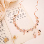 Thumbnail for Tehzeeb Creations Brass Rose Gold-Polished Green Colour Necklace With Earrings - Distacart