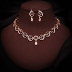 Thumbnail for Tehzeeb Creations Brass Rose Gold-Polished Green Colour Necklace With Earrings - Distacart