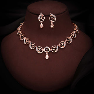 Tehzeeb Creations Brass Rose Gold-Polished Green Colour Necklace With Earrings - Distacart