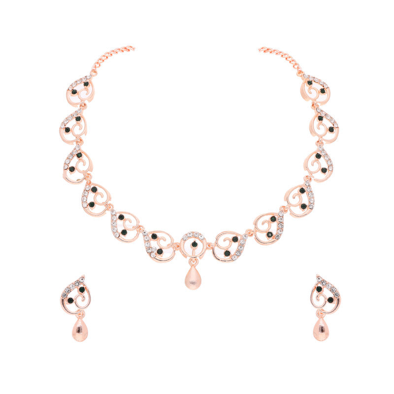 Tehzeeb Creations Brass Rose Gold-Polished Green Colour Necklace With Earrings - Distacart