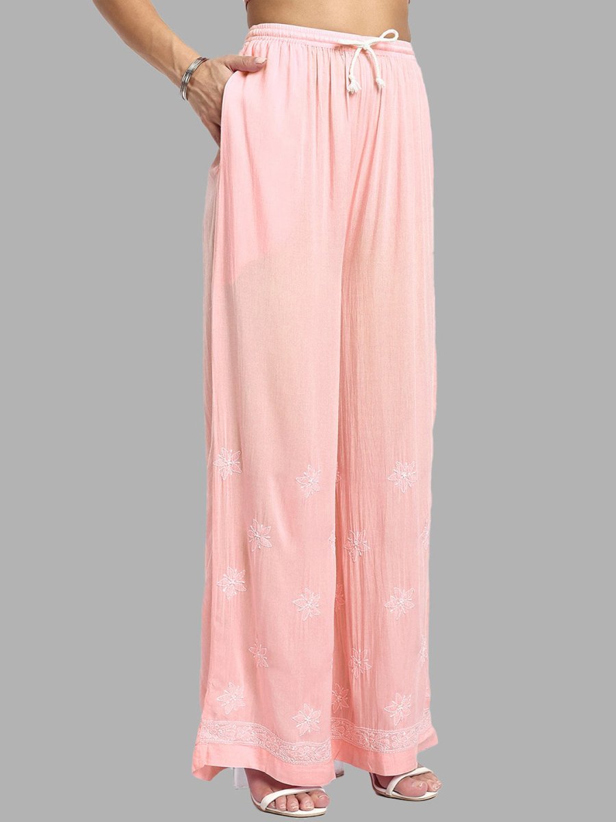 ADA Floral Embroidered Long Sleeves Regular Lucknowi Chikankari Kurta With Palazzos - Distacart