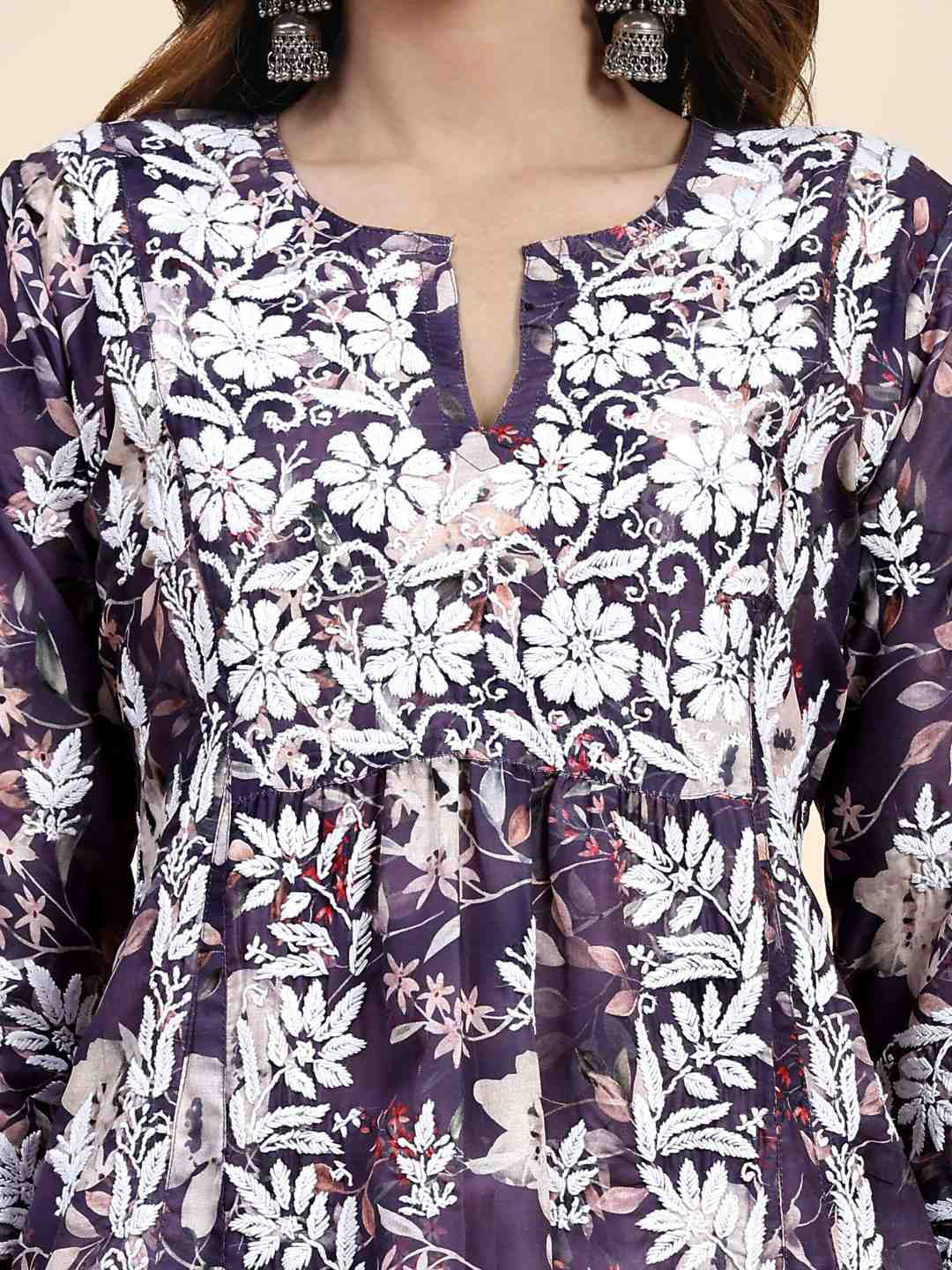 HOUSE OF KARI Floral Printed Chikankari Work Kurta - Distacart