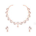 Thumbnail for Tehzeeb Creations Brass Rose Gold-Polished Lavender Colour Necklace With Earrings - Distacart