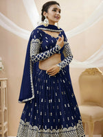 Thumbnail for Tulsi Art Appealing Navy Blue Sequin Georgette Reception Wear Lehenga Choli