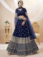 Thumbnail for Tulsi Art Appealing Navy Blue Sequin Georgette Reception Wear Lehenga Choli