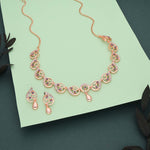 Thumbnail for Tehzeeb Creations Brass Rose Gold-Polished Lavender Colour Necklace With Earrings - Distacart