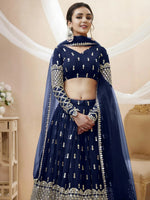 Thumbnail for Tulsi Art Appealing Navy Blue Sequin Georgette Reception Wear Lehenga Choli
