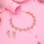 Thumbnail for Tehzeeb Creations Brass Rose Gold-Polished Lavender Colour Necklace With Earrings - Distacart