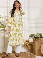 Thumbnail for HOUSE OF KARI Floral Embroidered Chikankari Pure Cotton Kurta - Distacart