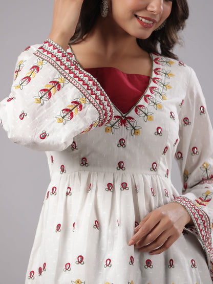 Juniper Multi-Color Cotton Dobby Peplum Tunic With Thread & Mirror Embroidery - Distacart