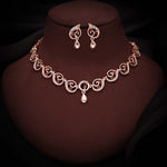 Thumbnail for Tehzeeb Creations Brass Rose Gold-Polished Maroon Colour Necklace With Earrings - Distacart
