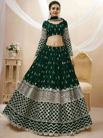 Thumbnail for Tulsi Art Capricious Dark Green Sequins Work Georgette Lehenga Choli