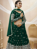 Thumbnail for Tulsi Art Capricious Dark Green Sequins Work Georgette Lehenga Choli