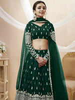 Thumbnail for Tulsi Art Capricious Dark Green Sequins Work Georgette Lehenga Choli