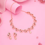 Thumbnail for Tehzeeb Creations Brass Rose Gold-Polished Maroon Colour Necklace With Earrings - Distacart