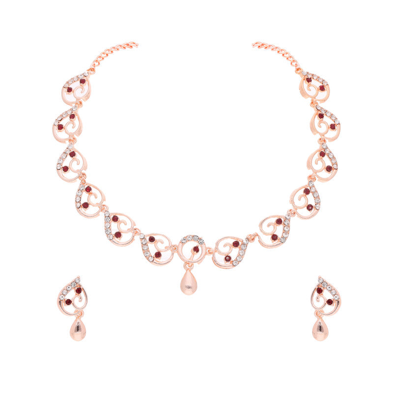 Tehzeeb Creations Brass Rose Gold-Polished Maroon Colour Necklace With Earrings - Distacart