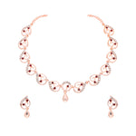 Thumbnail for Tehzeeb Creations Brass Rose Gold-Polished Maroon Colour Necklace With Earrings - Distacart