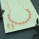 Thumbnail for Tehzeeb Creations Brass Rose Gold-Polished Maroon Colour Necklace With Earrings - Distacart