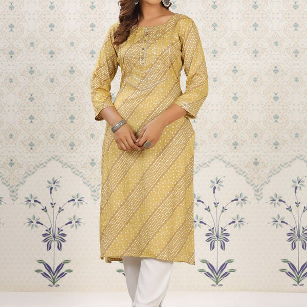 Ode by House of Pataudi Ethnic Motifs Printed Gotta Patti Straight Kurta - Distacart