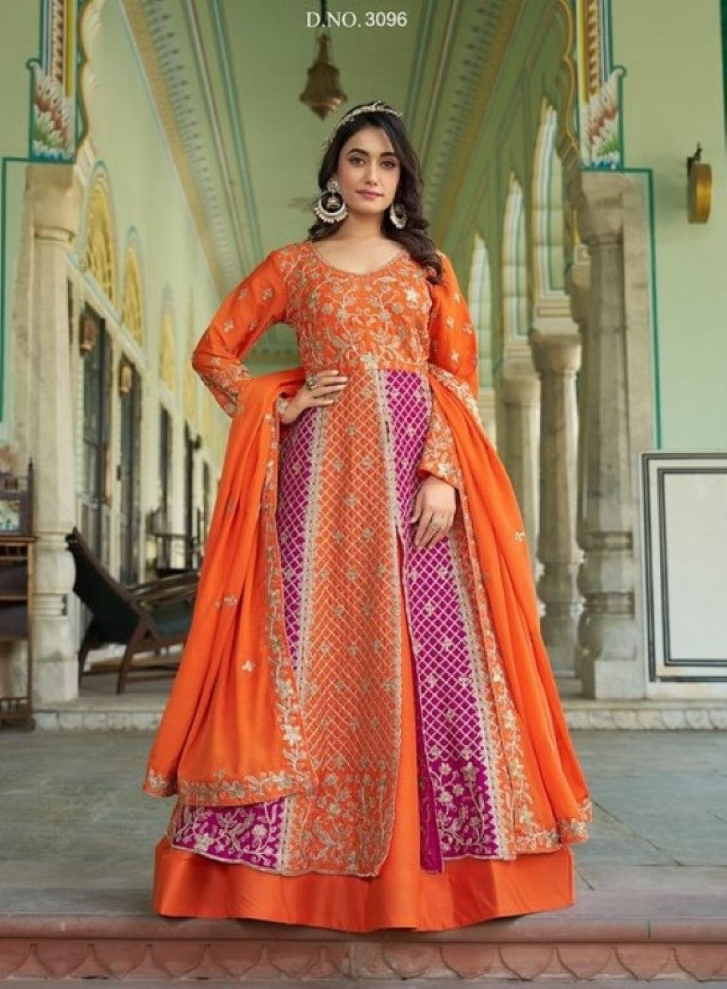 Anaita Orange Silk Anarkali Suit With Embroidery & Sequins Work - Distacart