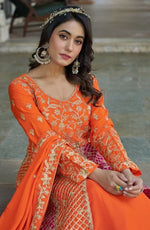 Thumbnail for Anaita Orange Silk Anarkali Suit With Embroidery & Sequins Work - Distacart